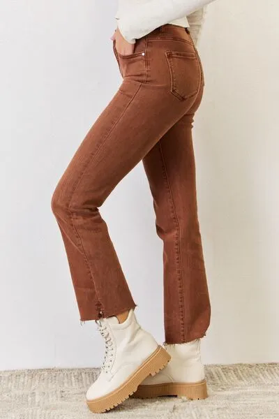 RISEN High Rise Tummy Control Straight Jeans in Espresso