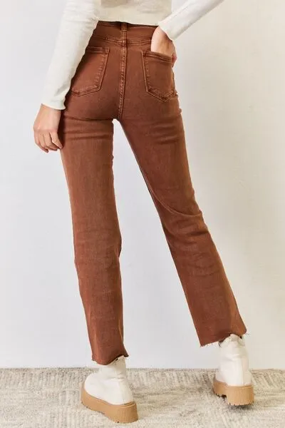 RISEN High Rise Tummy Control Straight Jeans in Espresso