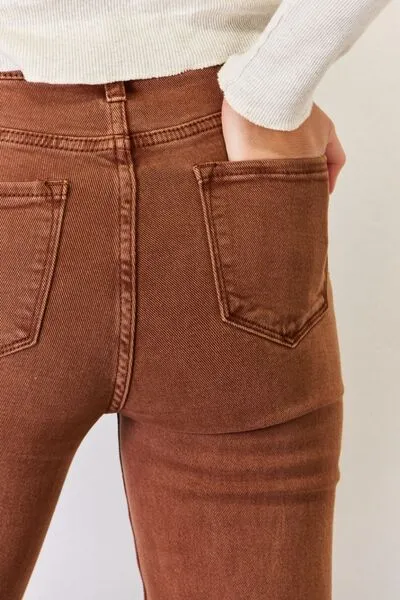 RISEN High Rise Tummy Control Straight Jeans in Espresso