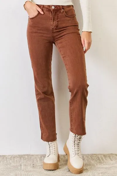 RISEN High Rise Tummy Control Straight Jeans in Espresso