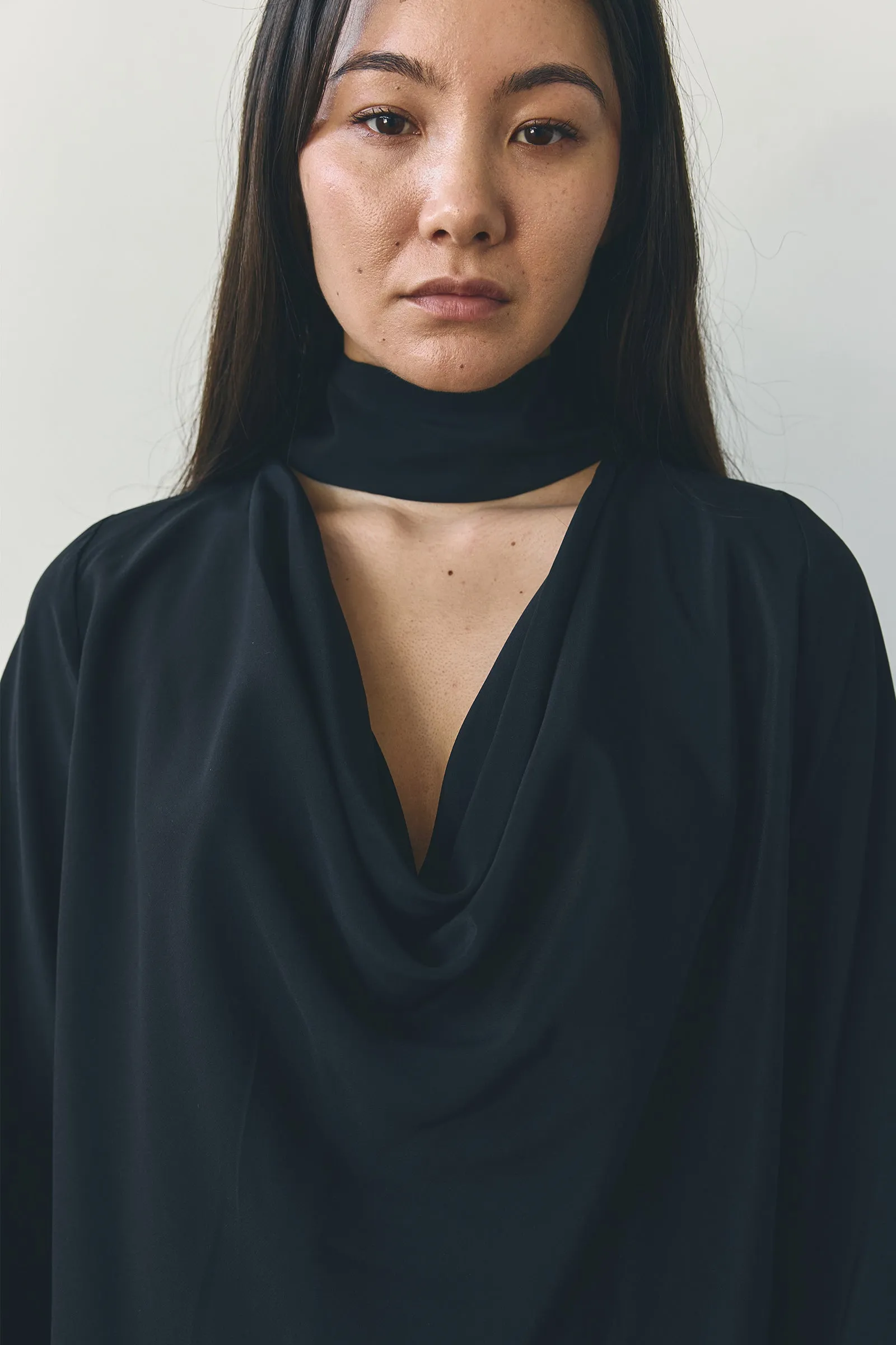 Scarf Neck Blouse in Black