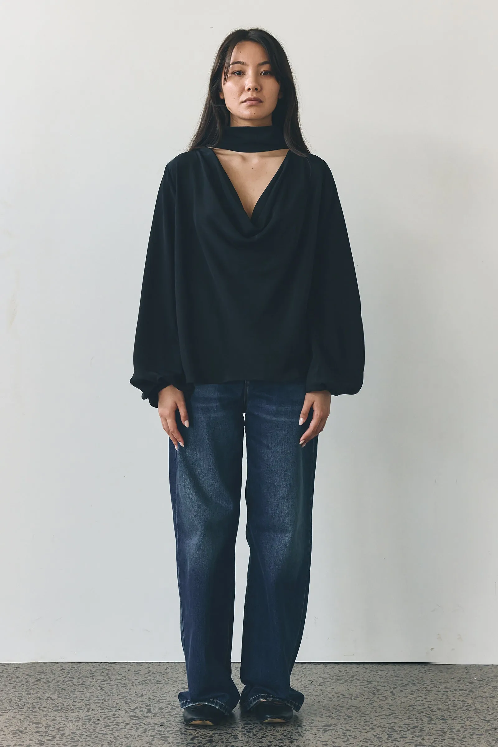 Scarf Neck Blouse in Black