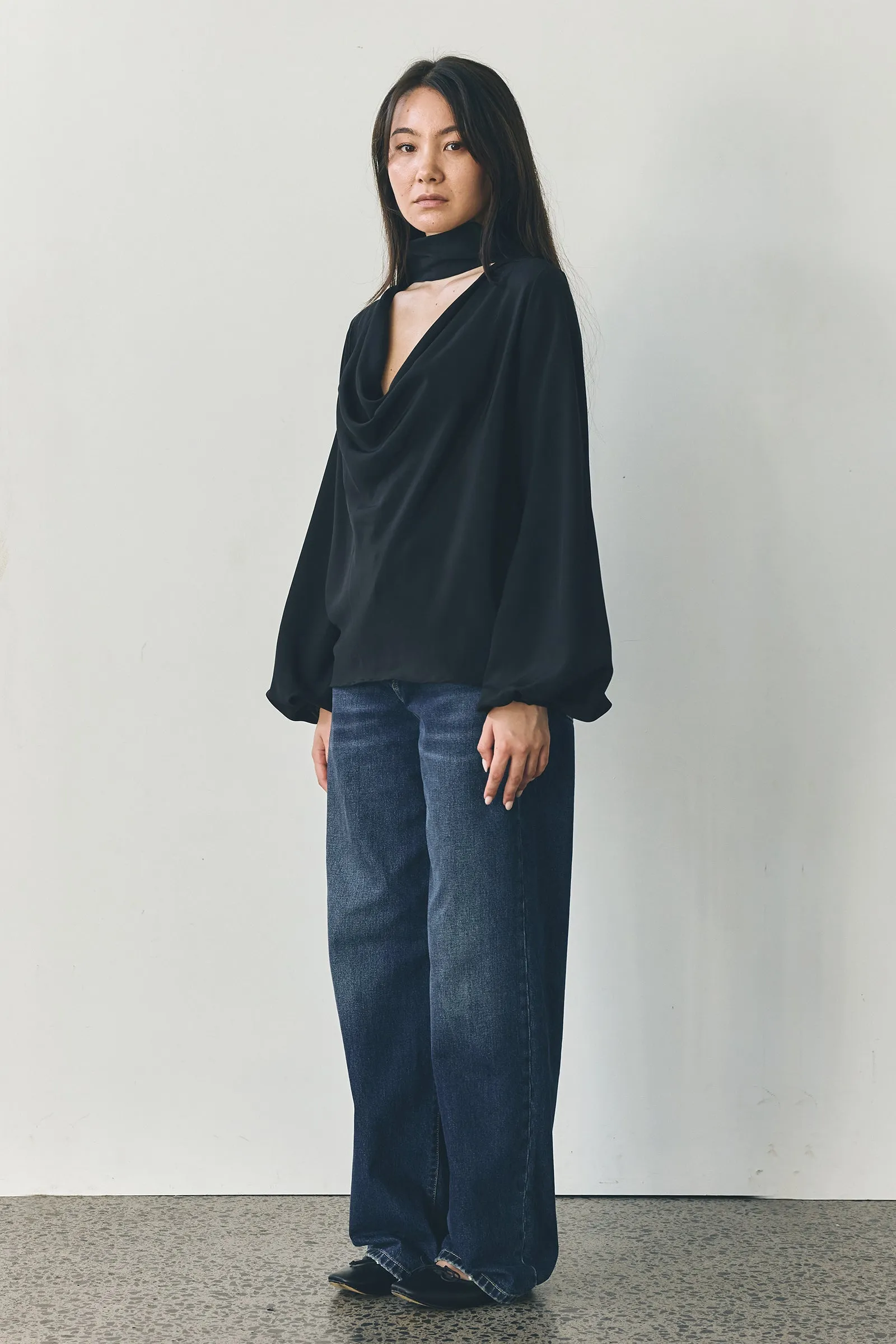 Scarf Neck Blouse in Black