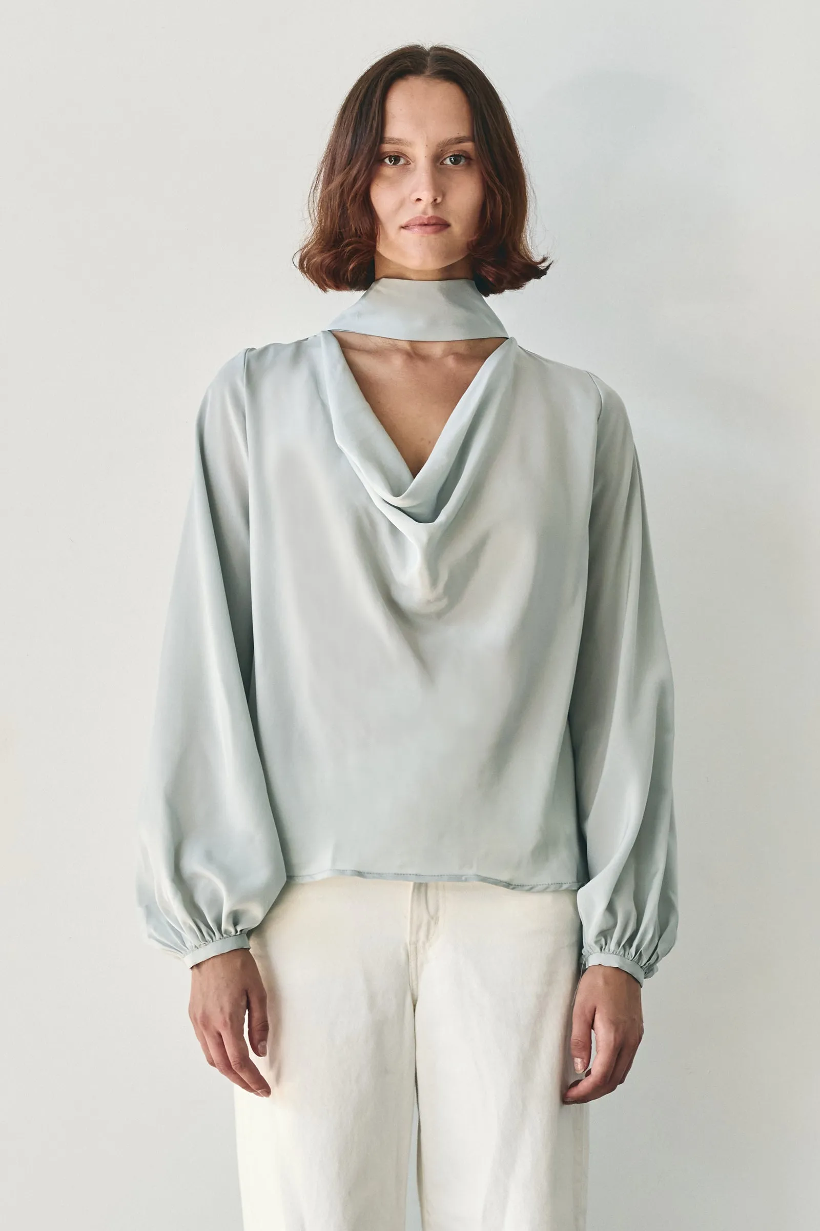 Scarf Neck Blouse in Cloud