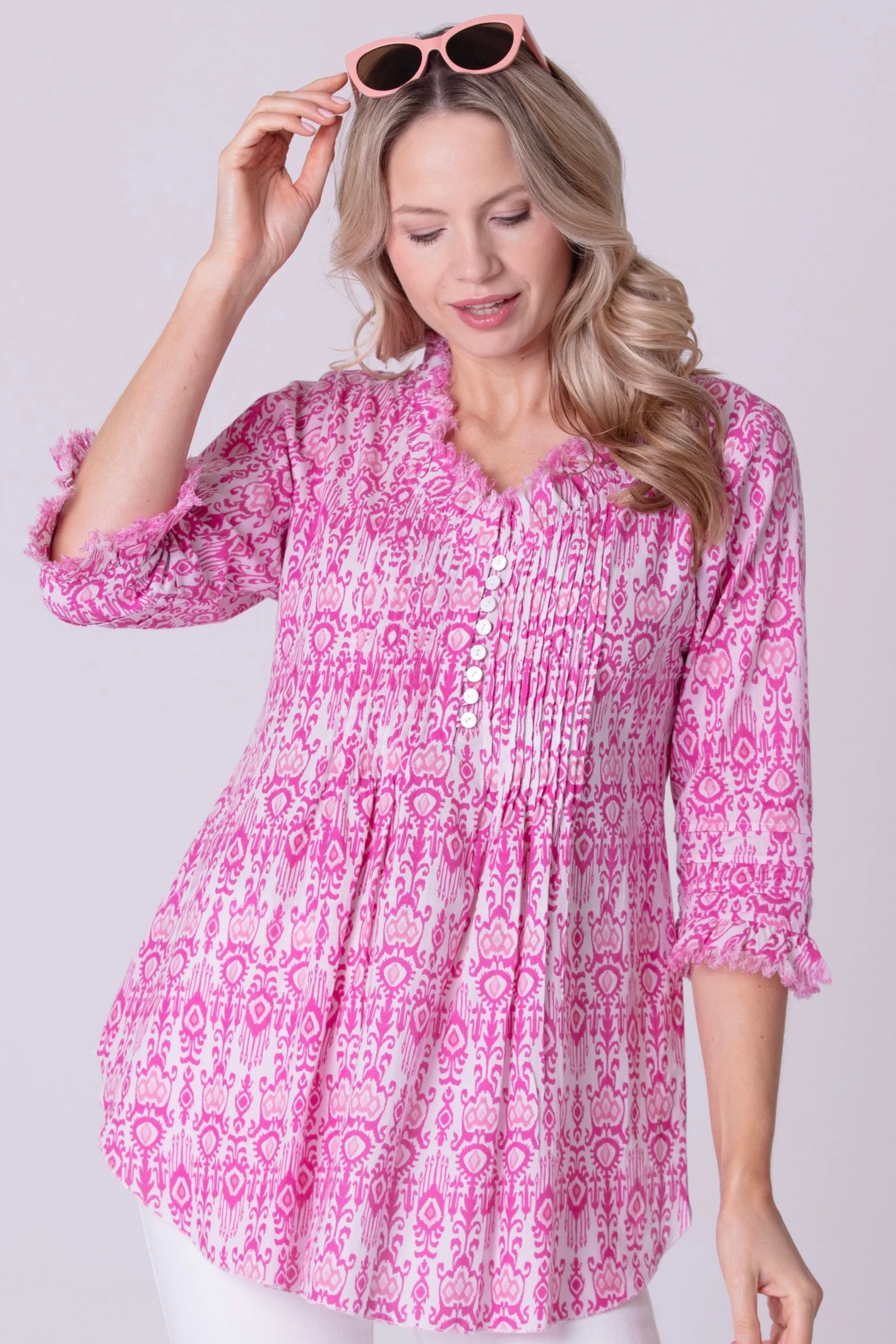 Sophie Cotton Shirt in Hot Pink Fountain