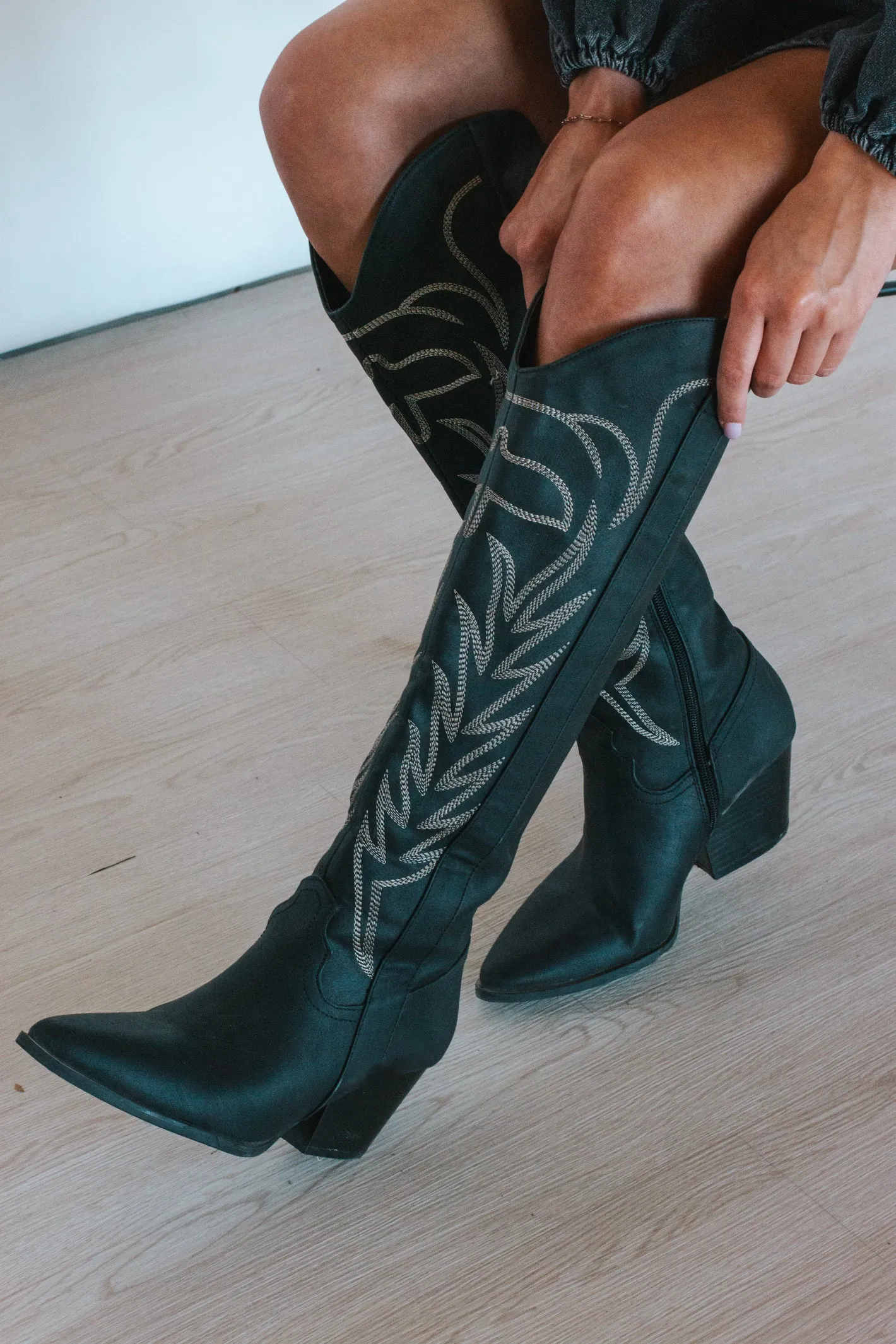 Take Me Downtown Black Cowgirl Boots