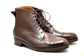 toe cap derby brogue boot  | brown | calf