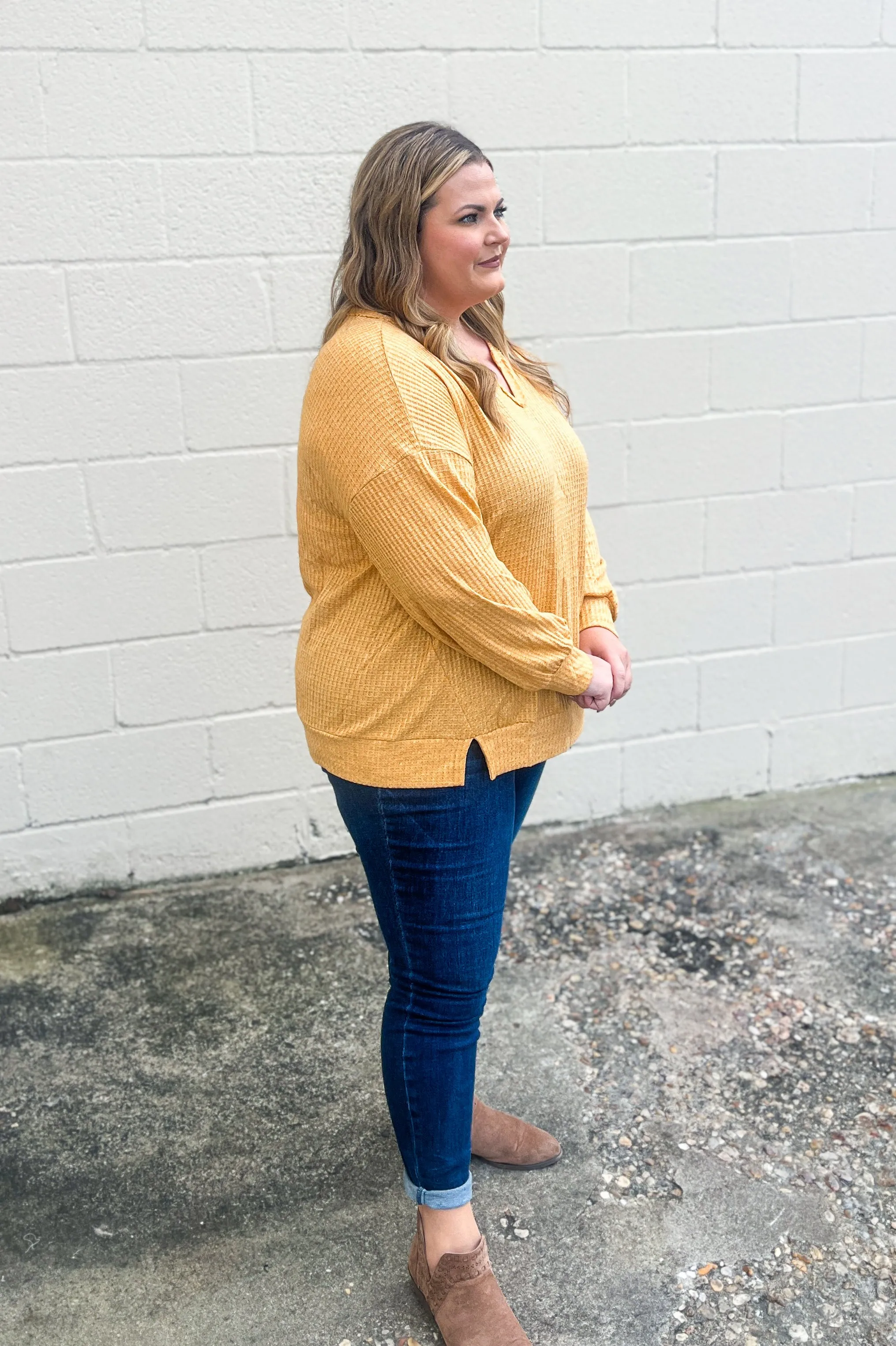 Try That Waffle Knit Top, Mustard