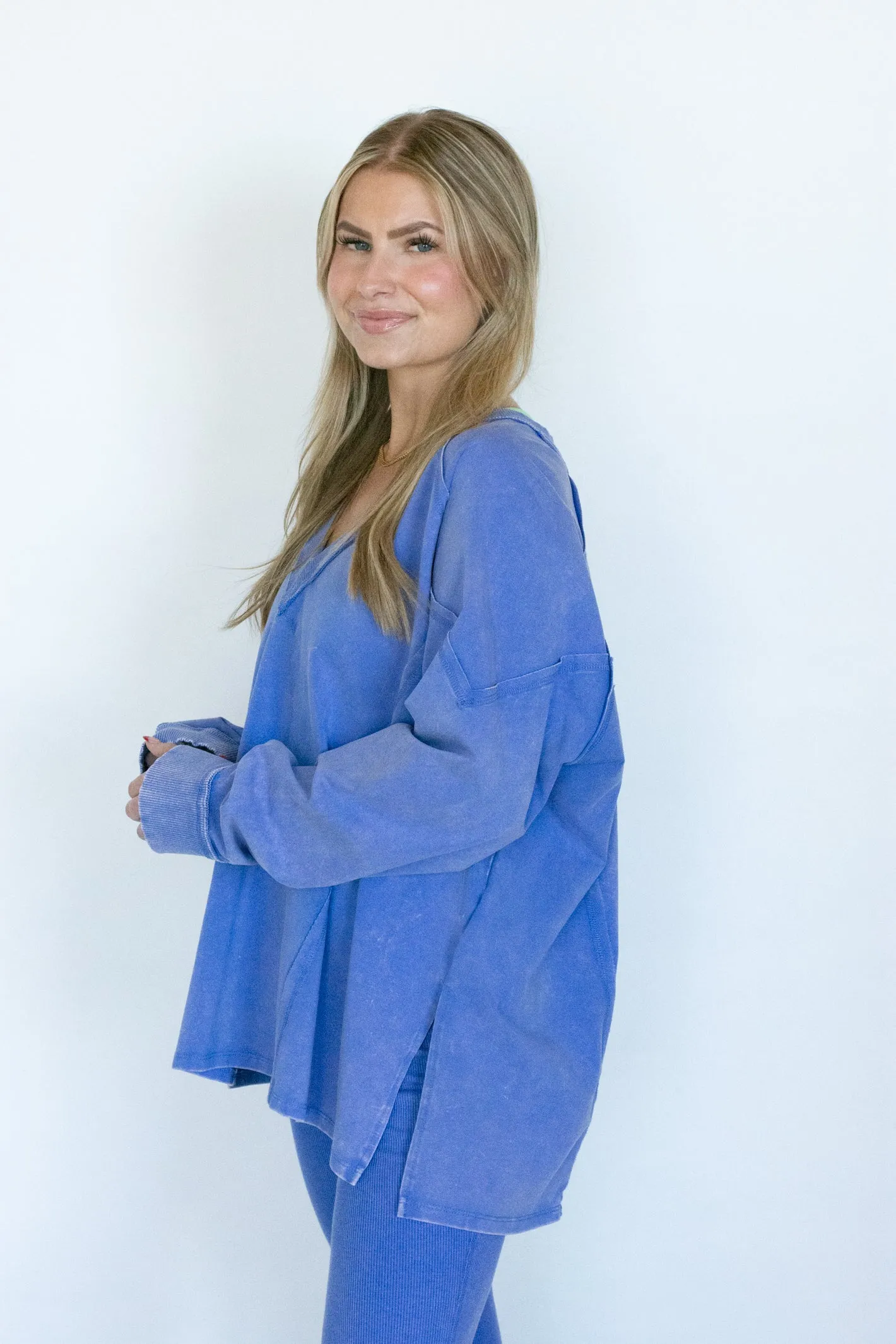 Up for Anything Periwinkle V-Neck Lounge Top