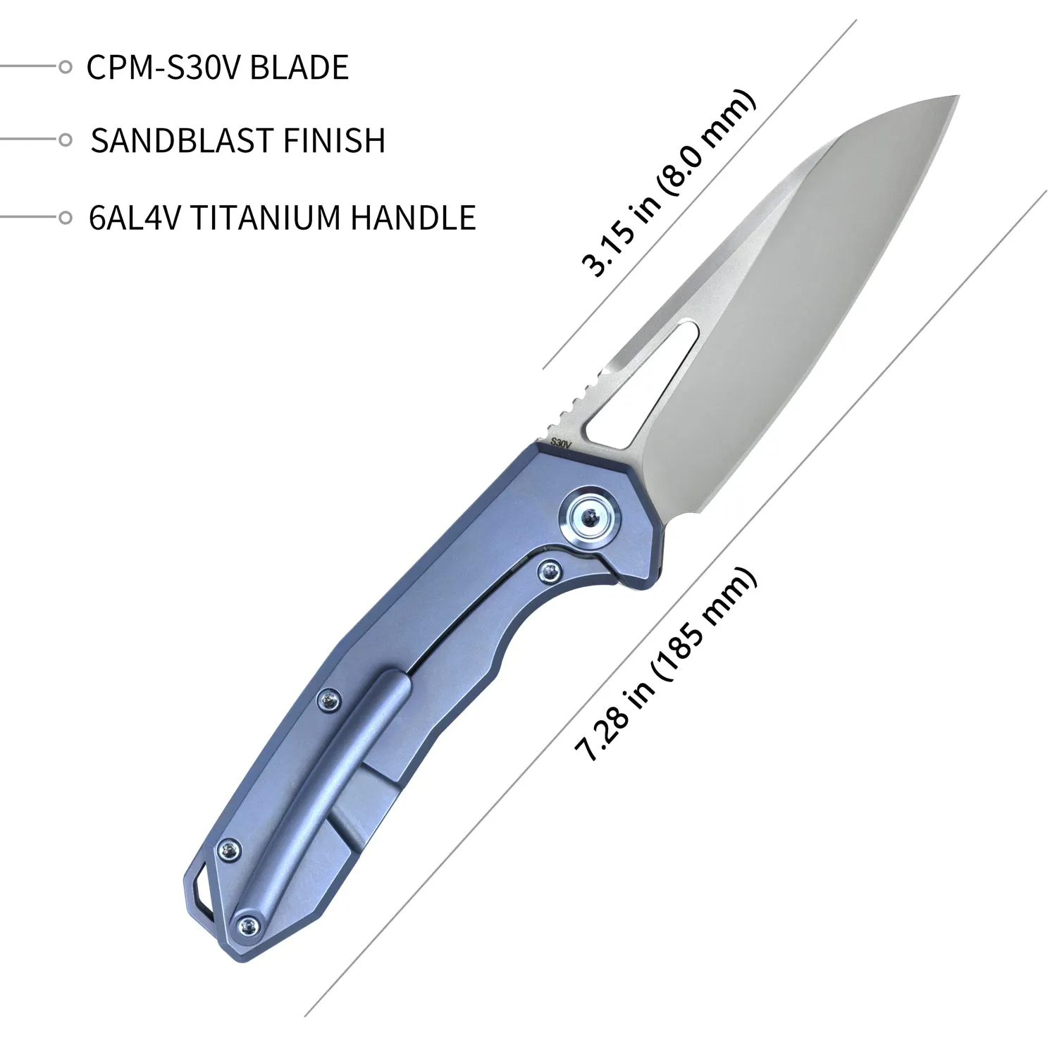 Vagrant Frame Lock Folding Knife Blue Titanium Handle (2.9 Sandblast CPM-S30V) KB284B