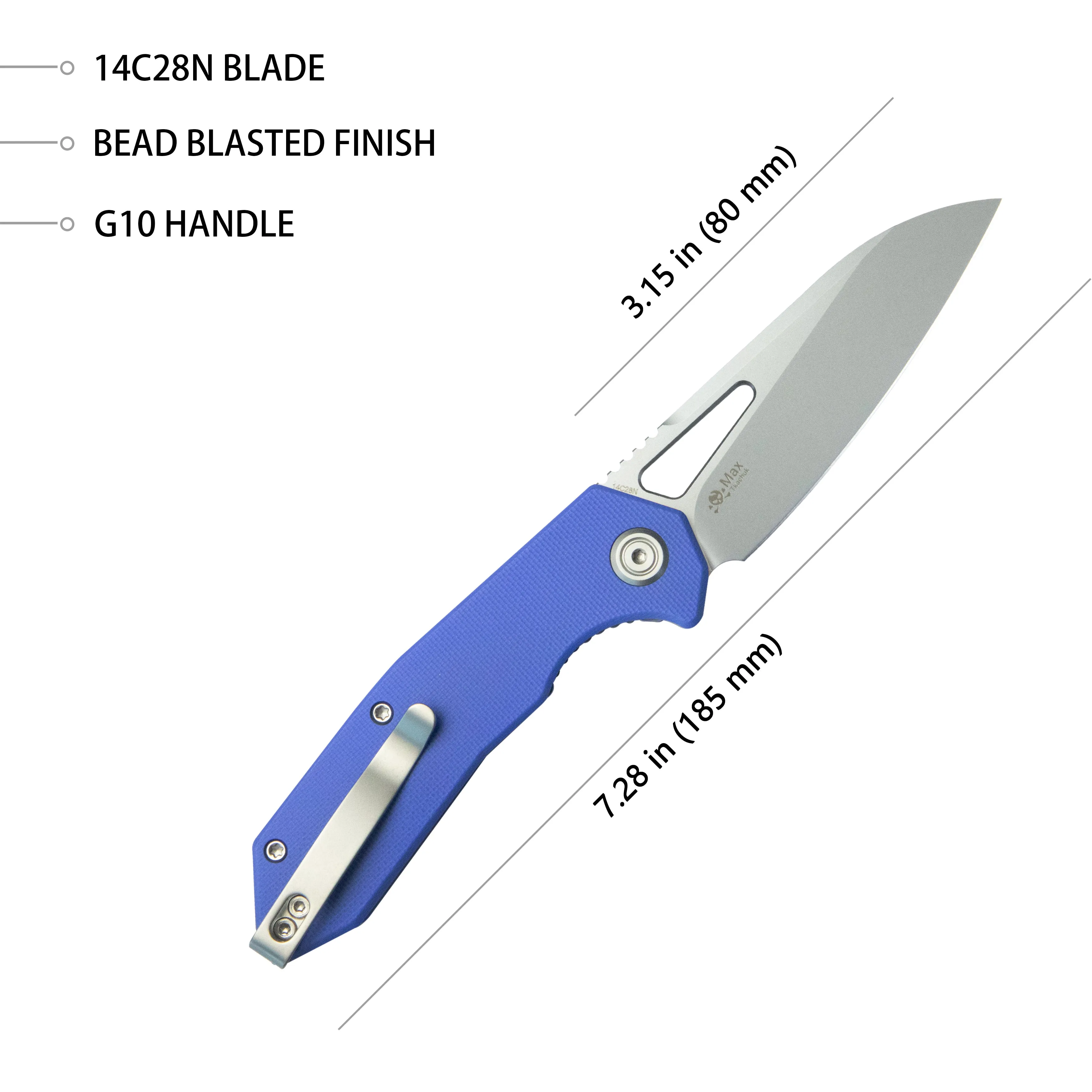 Vagrant Liner Lock Folding Knife Blue G10 Handle 3.1 Sandblast 14C28N KU291P