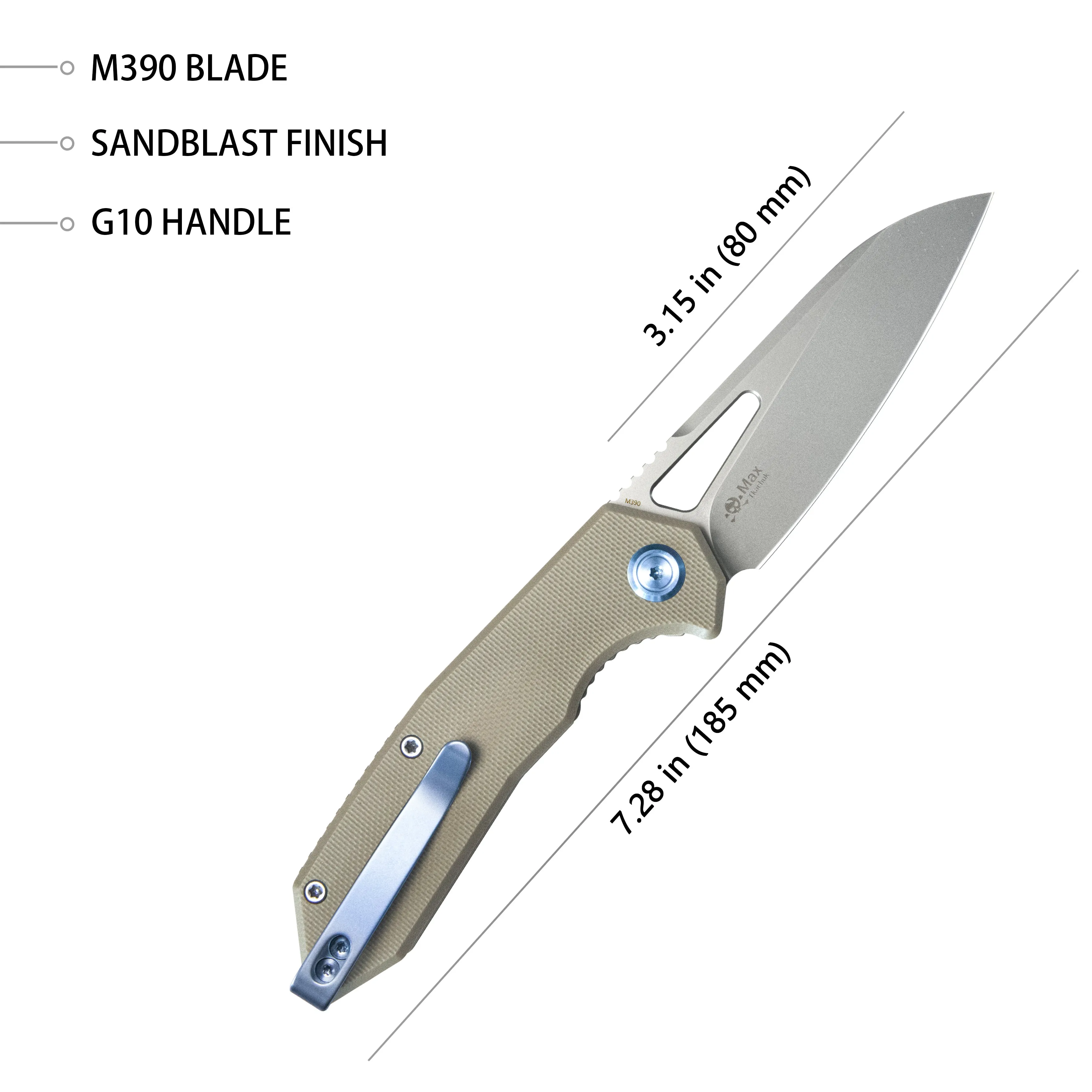 Vagrant Liner Lock Folding Knife Tan G10 Handle 3.1 Sandblast M390 KB291T