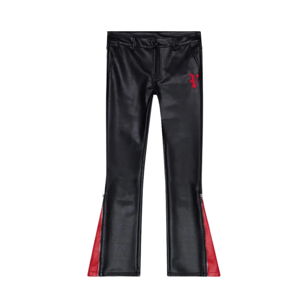 Valabasas “Cerniera” Black Leather Stacked Flare Jeans