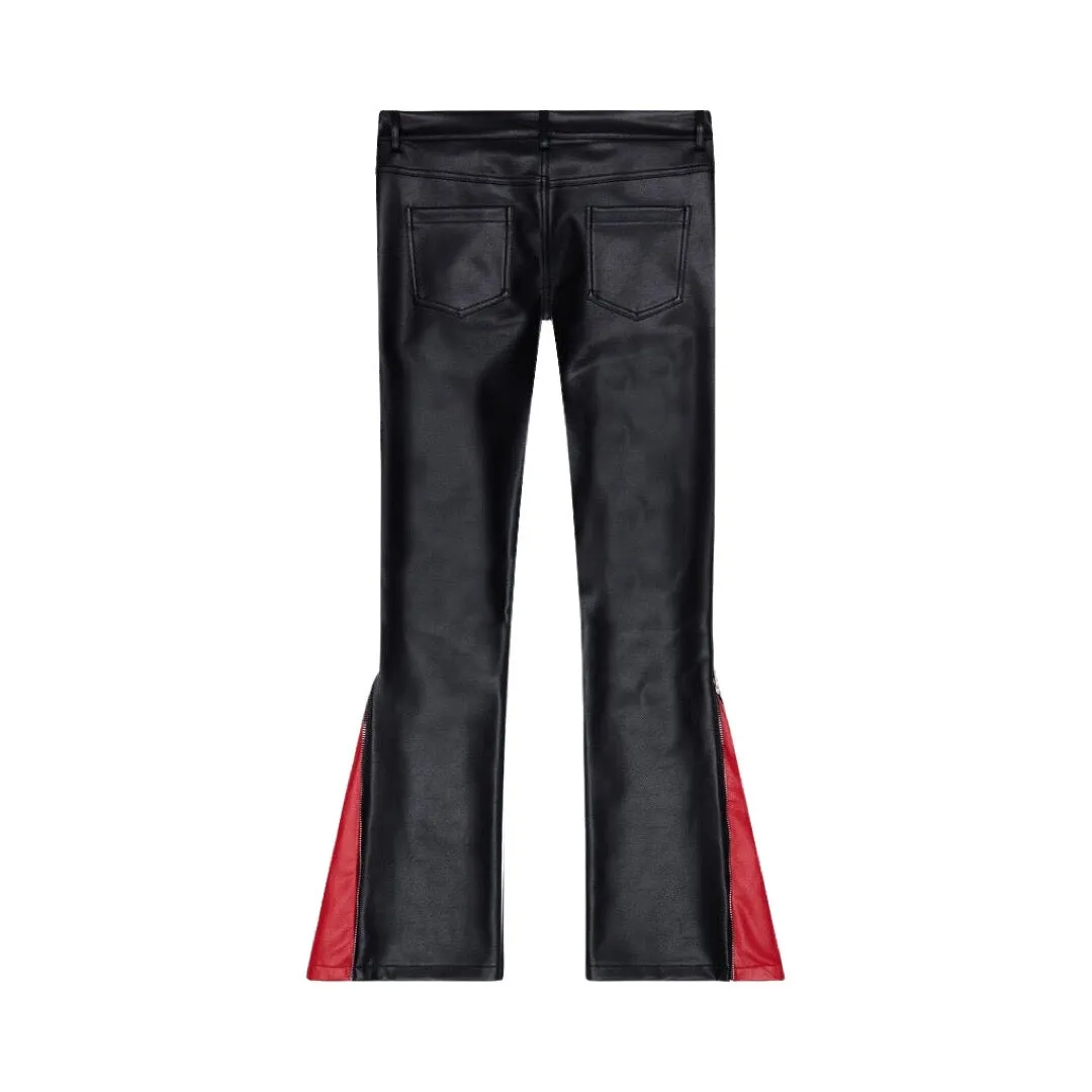 Valabasas “Cerniera” Black Leather Stacked Flare Jeans