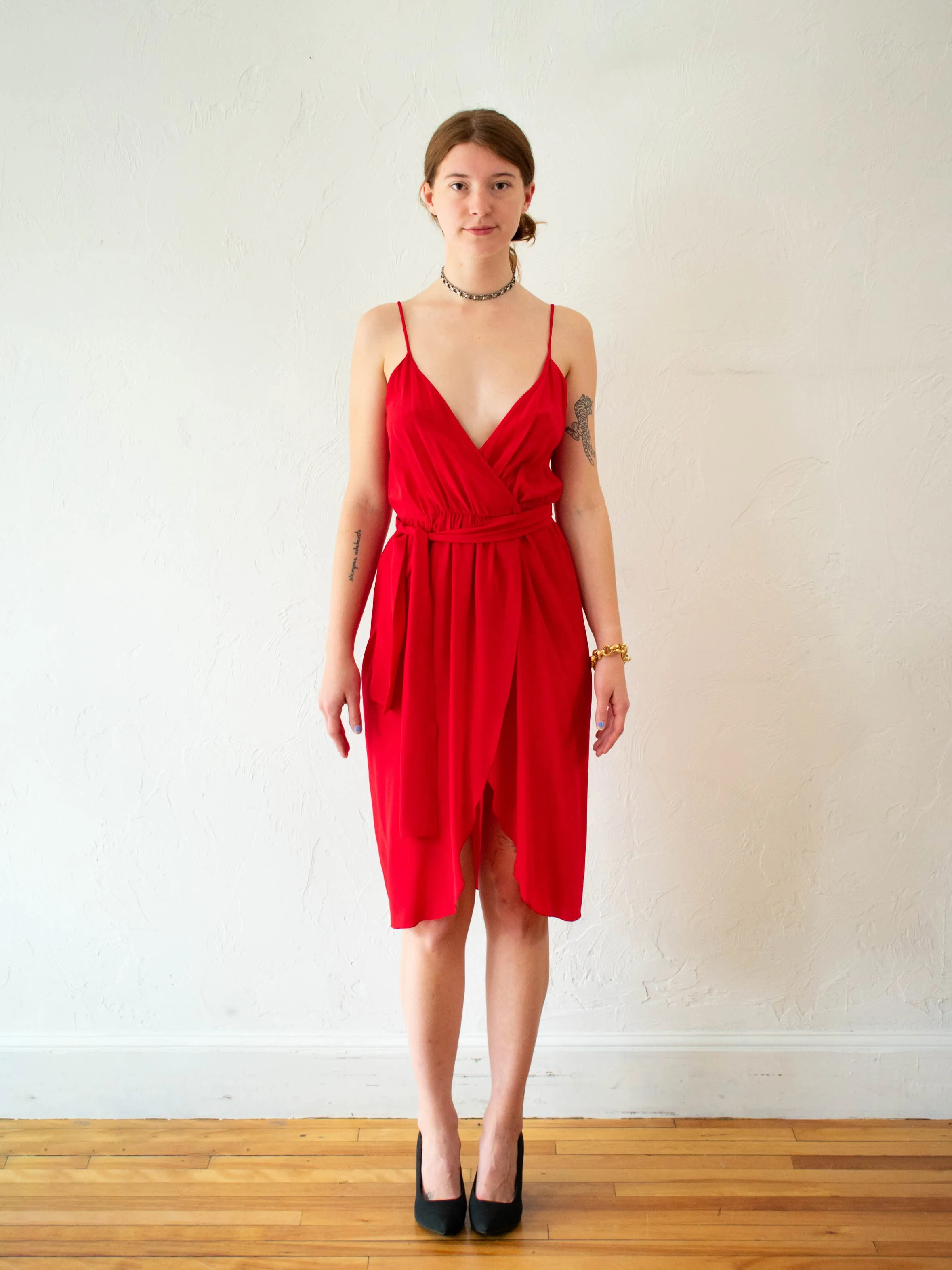 Vintage 1970s/80s Basha E New York Red Silk Disco Dress XS/S