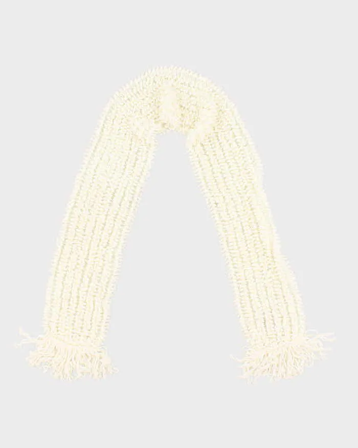 Vintage Hand Knit Cream Fluffy Scarf