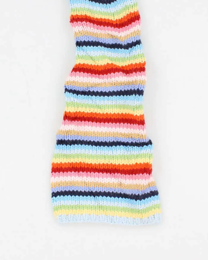 Vintage Rainbow Striped Knit Skinny Scarf