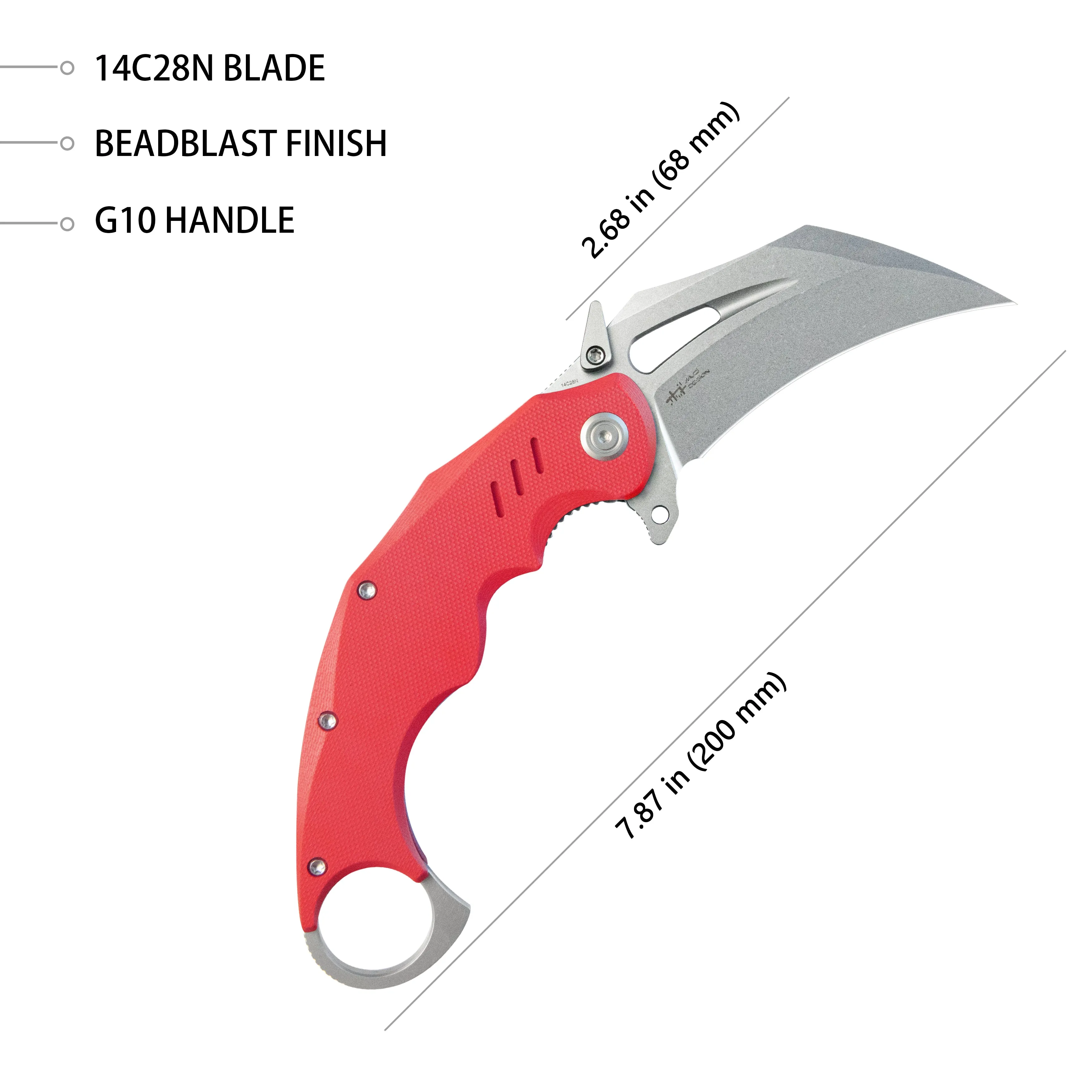 Wrath Karambit Folding Knife Red G-10 Handle 2.68_ Beadblast 14C28N Blade KU261D