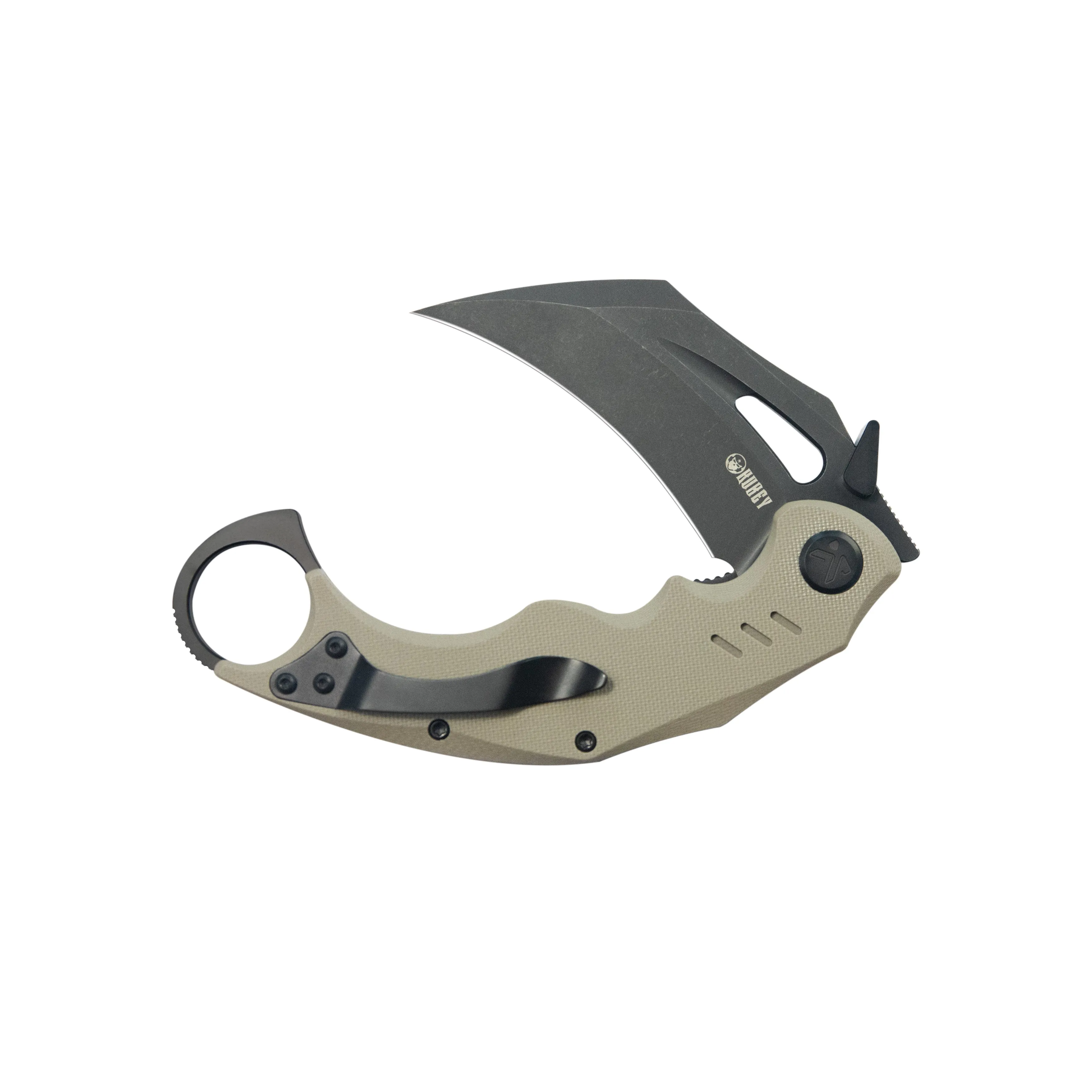 Wrath Karambit Folding Knife Tan G-10 Handle 2.68 Blackwash 14C28N Blade KU261G